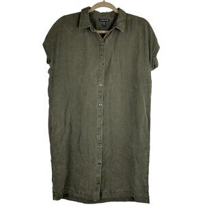 Eileen Fisher Army Green Cap Sleeve Shirt Dress XS / TP Tencel,Linen & lyocel